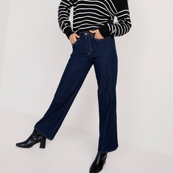 Old Navy High-Waisted Wow Wide-Leg Jeans in size 8 Tall, inseam 34 Dark Indigo - Picture 1 of 8